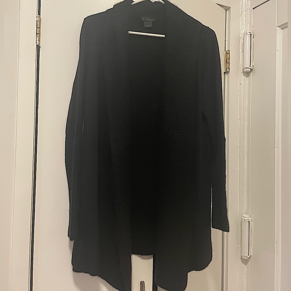 Bloomingdale’s cashmere black open-front sweater